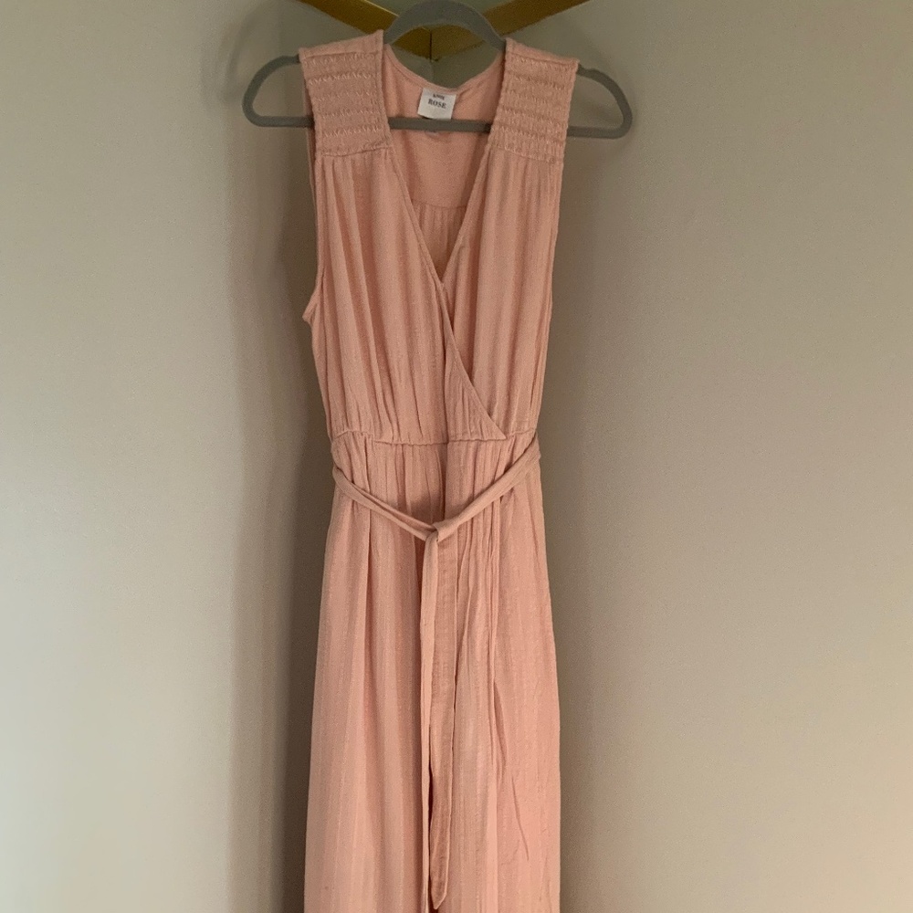 Knox Rose Pink L Maxi Dress Smocking at Shoulders Normcore Scandi Coastal